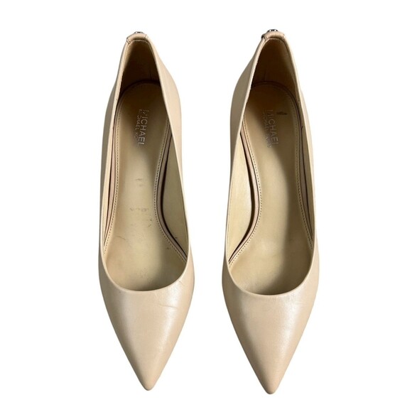 Michael Kors Neutral Beige Leather Pointed Kitten Heel Pumps Size 8 Party Office - Picture 2 of 16